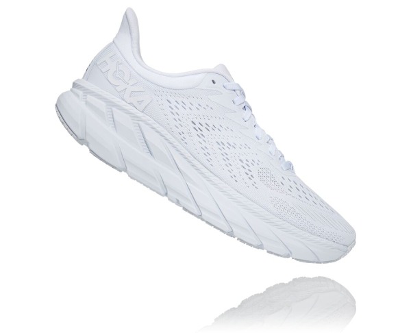 Hoka One One Clifton 7 Mens UK - White / White Road Running Shoes - QJLYZ6109